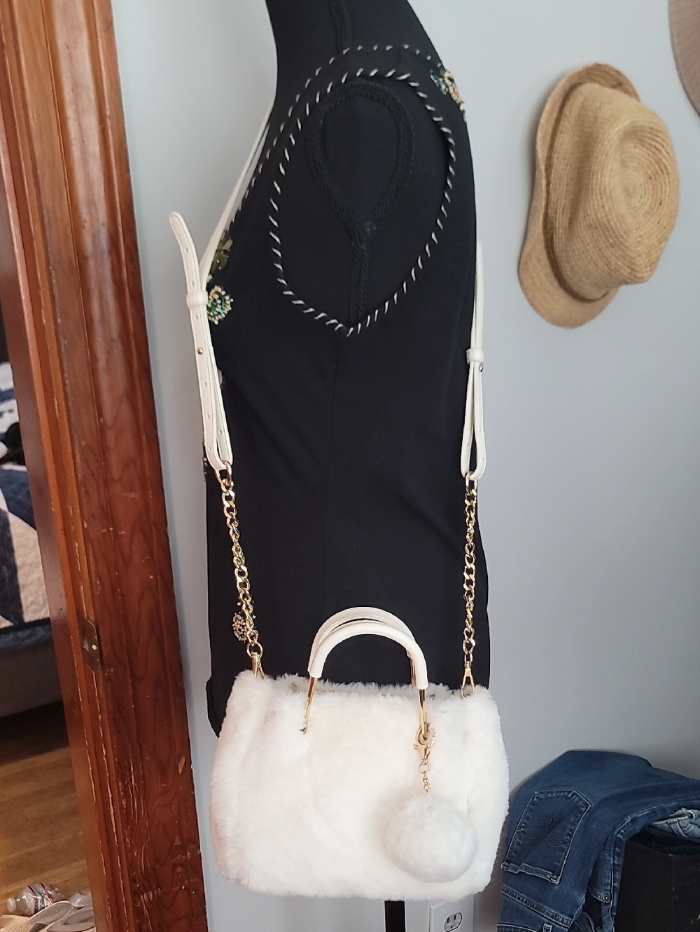 Isaac Mizrahi New York  White Faux Fur Mini Satchel with Crossbody Strap